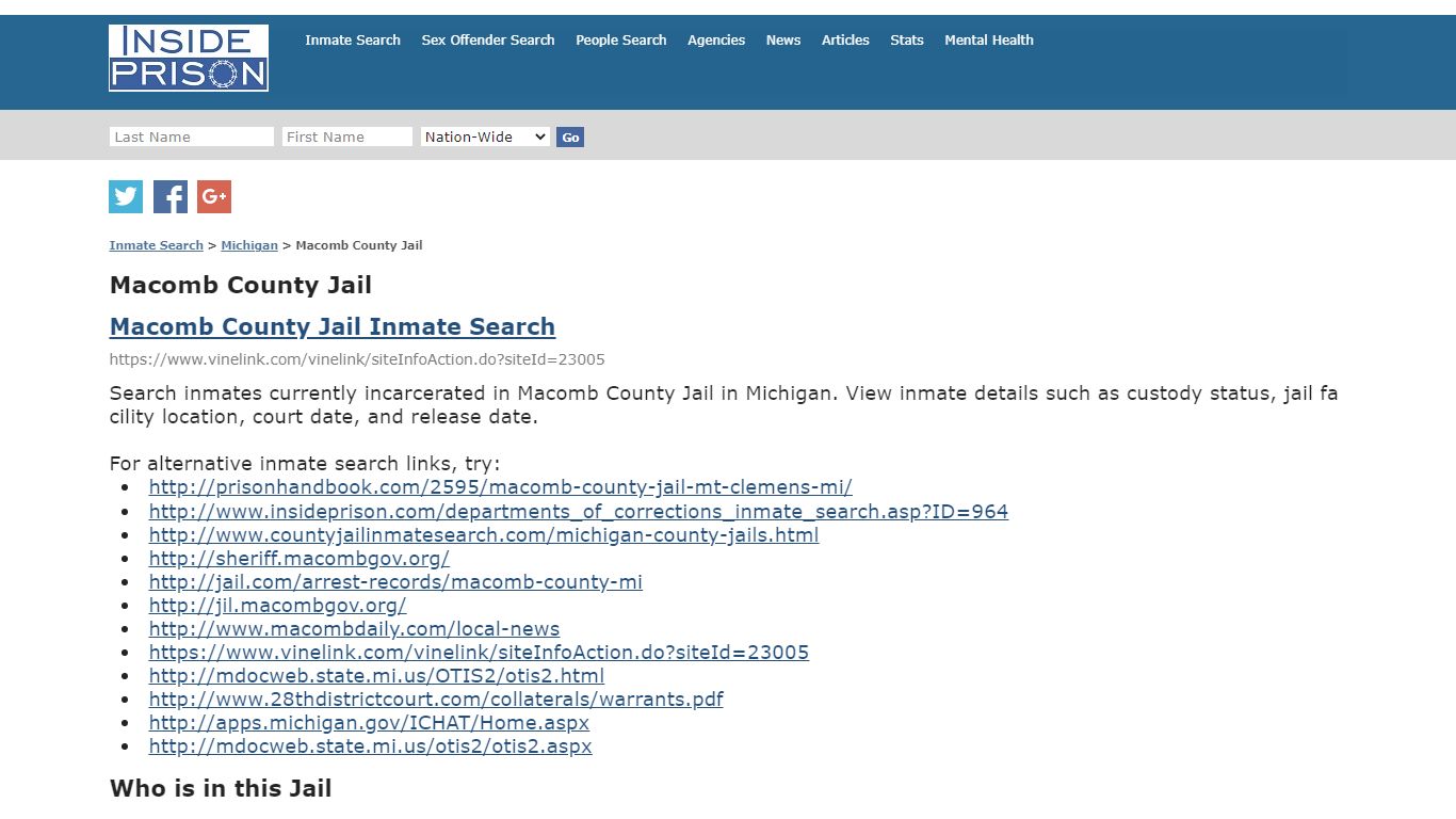 Macomb County Jail - Michigan - Inmate Search